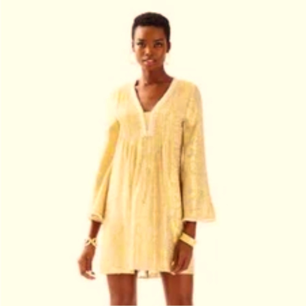 Stunning! Lilly Pulitzer COCKTAIL DRESS- GOLD SILK/CHIFFON DRESS  M EUC